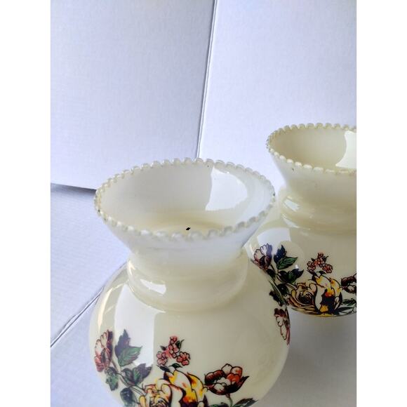 4 Vtg Transfer Flowers Glass Lamp Shade Yellow Roses Chimney Hurricane Electric - Picture 5 of 9